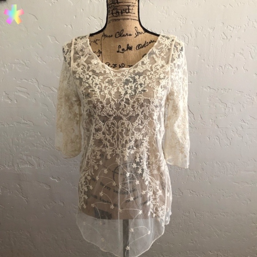 West 36th cream, lace blouse, size S/M